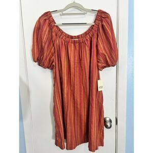 ANA Linen Blend Dress XL Orange Striped Textured Tropical Coastal Beachy NWT